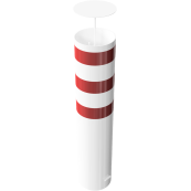 Barrier bollard | Steel tube  323 x 5 mm | stationary | for setting in concrete | hot-dip galvanized and white coatedwith three red reflecting stripes | total length: 1500 mm | steel cap with concrete anchor